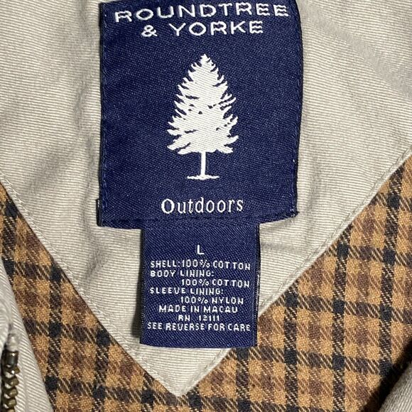 Roundtree & Yorke Khaki Zip Bomber Jacket Flannel Lined Men’s Large - Picture 3 of 6